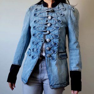 New FREE PEOPLE Denim Military Jacket. Size Small/Xs *NEW w-tag